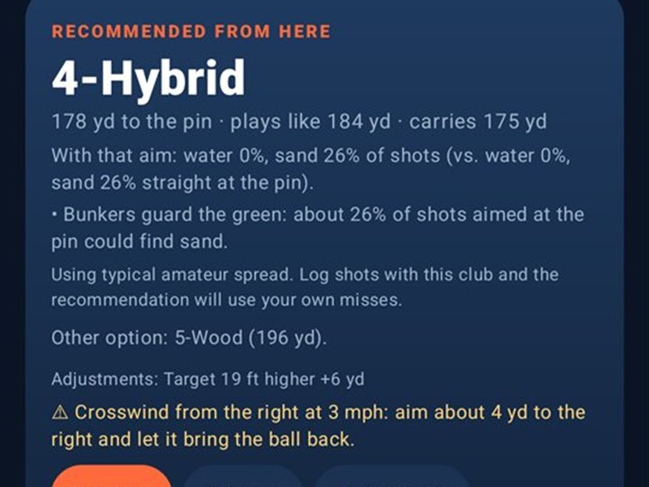 Smart Caddie club recommendation