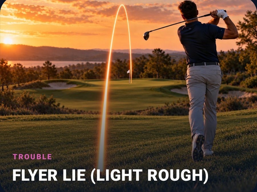 Flyer lie shot guide shown for a left-handed golfer